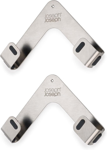 Joseph Joseph Space Set of 2 Pot and Pan Lid Holders Self Adhesive Wall Mount Storage Organizer, Suitable for Lids up to 11 in, 3M VHB Tape and Screws Included, Stainless Steel