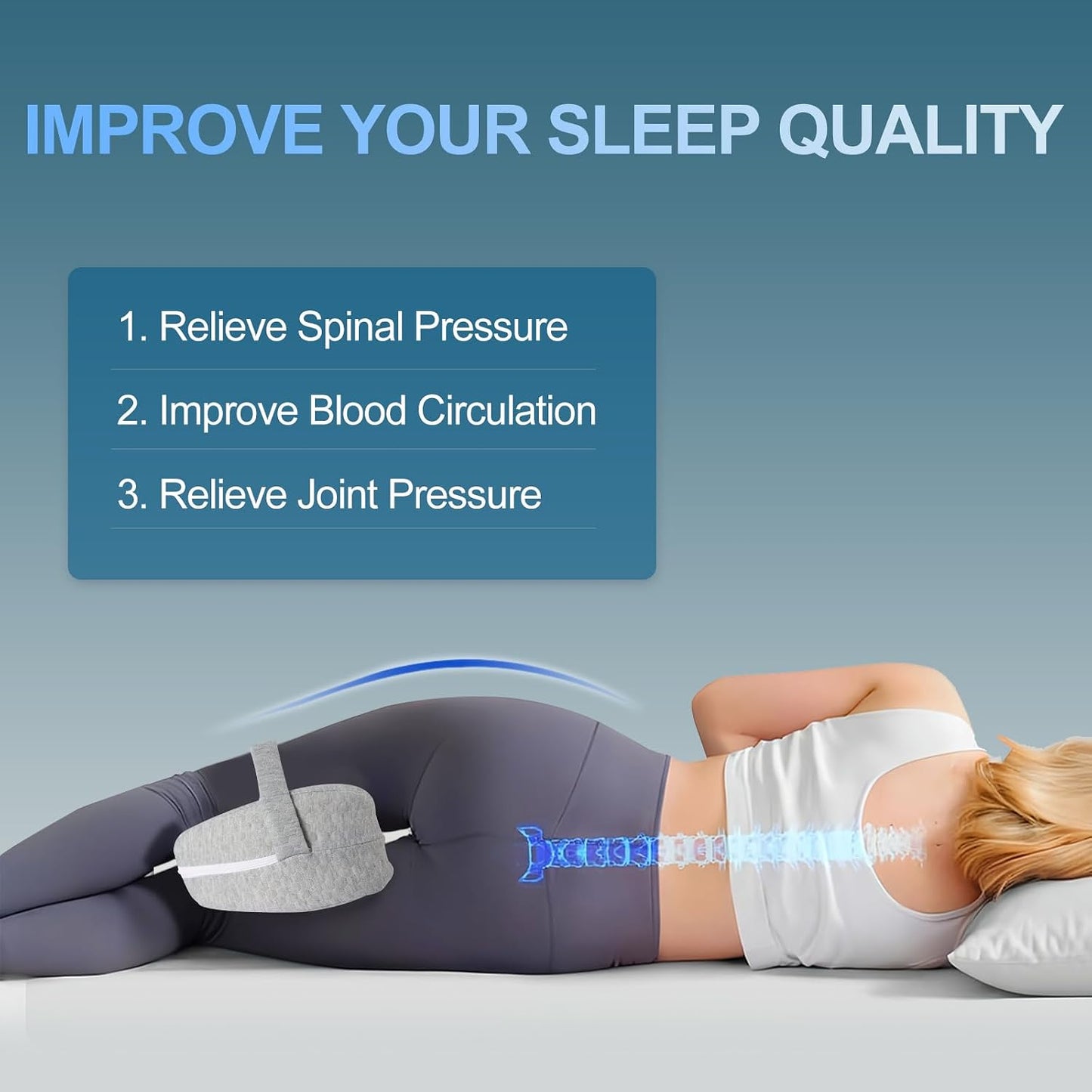 Knee Pillow for Side Sleepers Leg Memory Foam Pillow Side Sleeping Soothing Relief for Back, HIPS, Knees, Joints, Nerves and Muscle Discomfort Relief (Grey, Small)