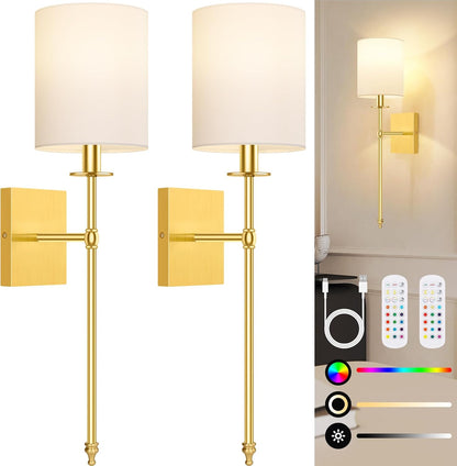 Battery Operated Wall Sconces Set of 2, Rechargeable Sconces with Remote