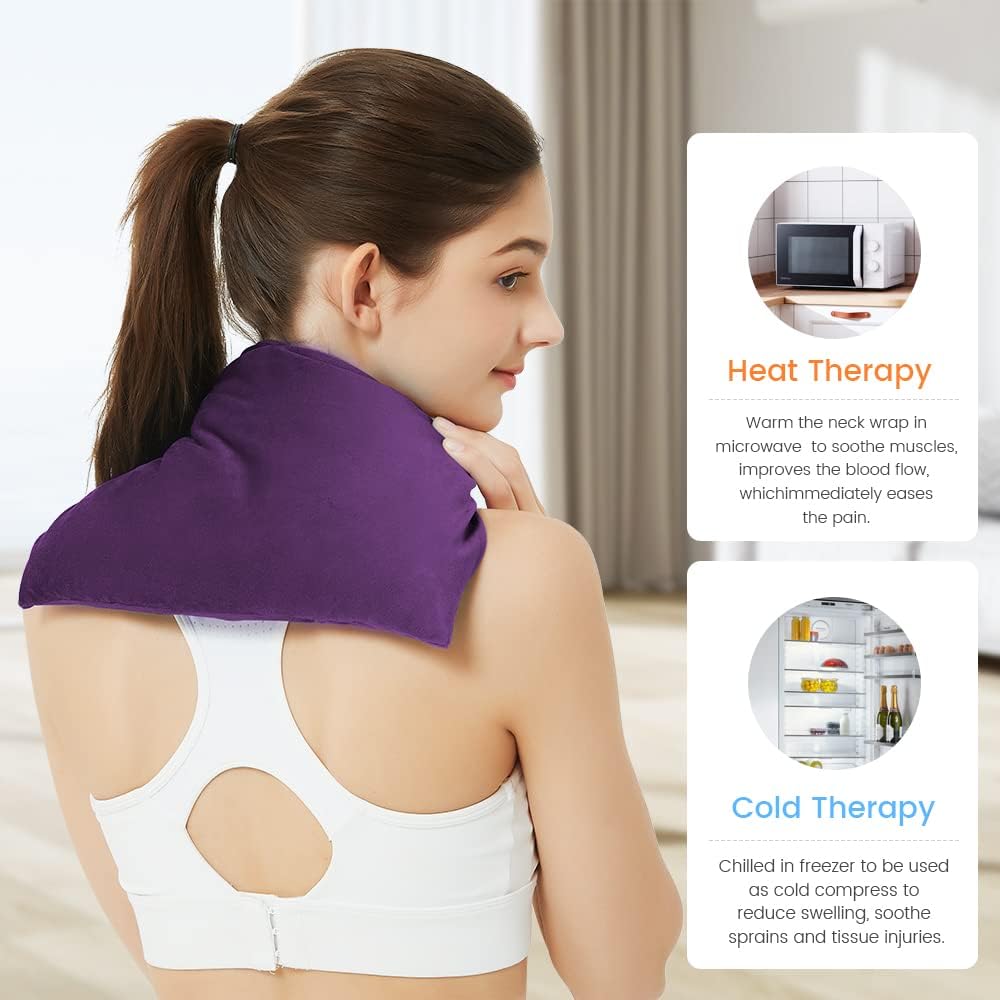 MORLIDEN Microwavable Heated Neck Wrap Warmer and Shoulder Weighted Heating Pad Microwave for Hot and Cold Compress - Purple