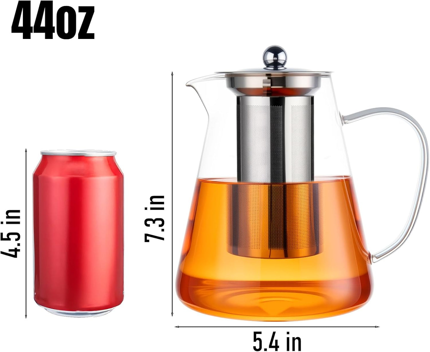 Baalaka Glass Teapot 18.6oz/550ml, Tea Pot with Removable Infusers for Loose Tea, Borosilicate Glass Tea Kettle Tea Maker Stovetop for Camping, Tea Infuser for Loose Leaf Tea Travel | Borosilicate glass tea kettle with infuser; steel strainer for loose