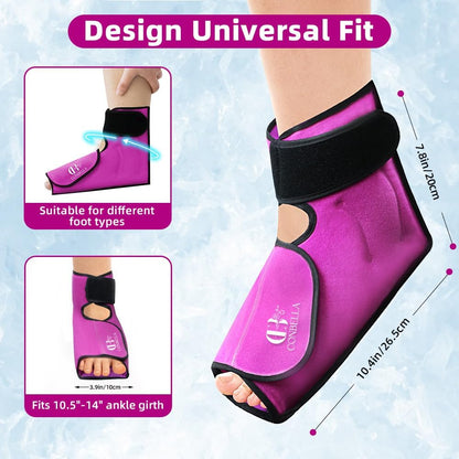 Ankle Ice Pack Wrap, Hot Cold Compress for Pain Relief, Purple | Reusable Cold Compress Sleeve for Sprains, Hot Cold Therapy - for Instant Recovery with Strap & Gel Packs