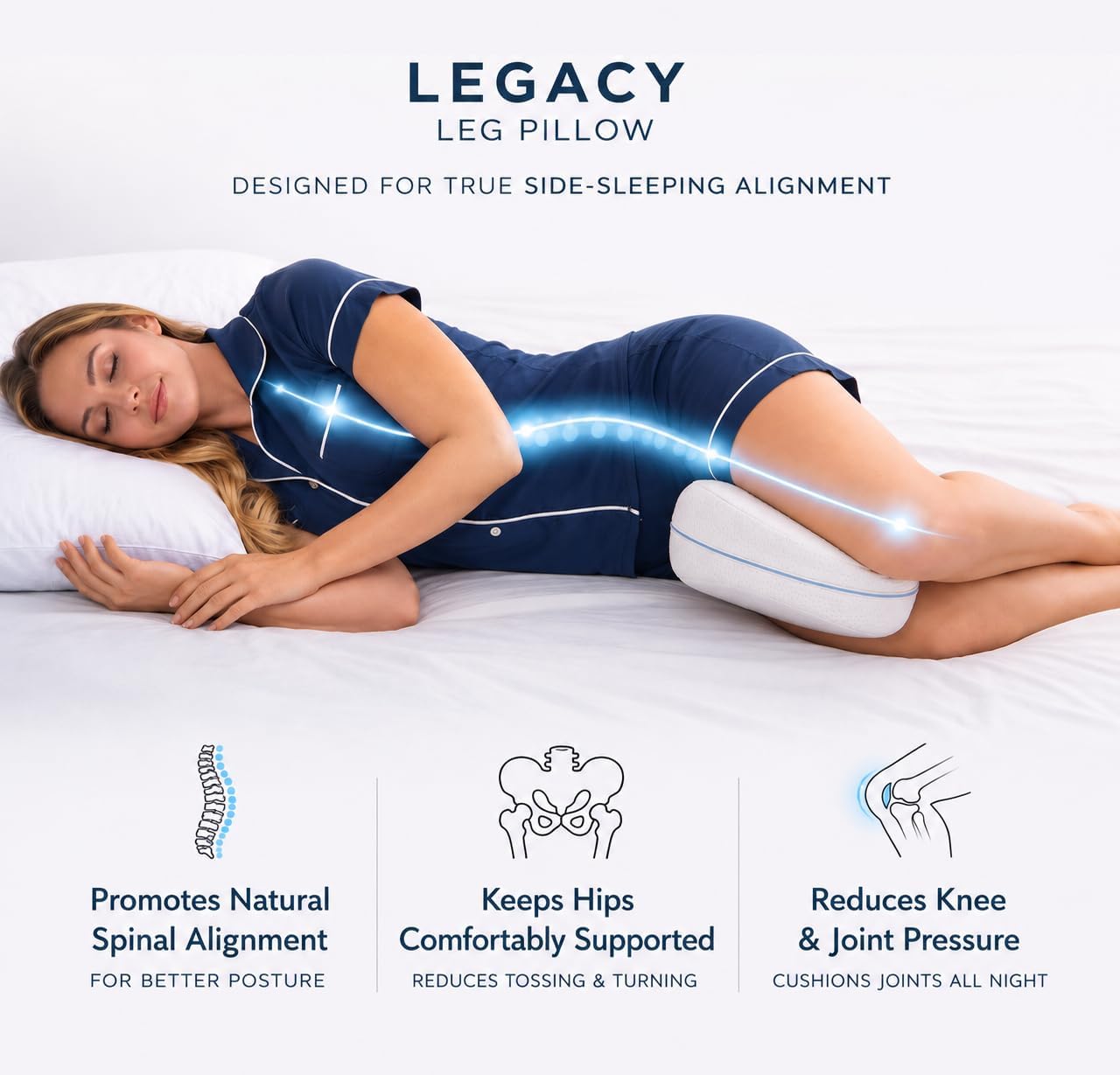 Contour Original Hourglass Knee Pillow for Side Sleepers with Adjustable Strap - Memory Foam Leg Support Cushion Between Knees for Hip & Spine Alignment - Ergonomic Leg Pillow for Side Sleeping