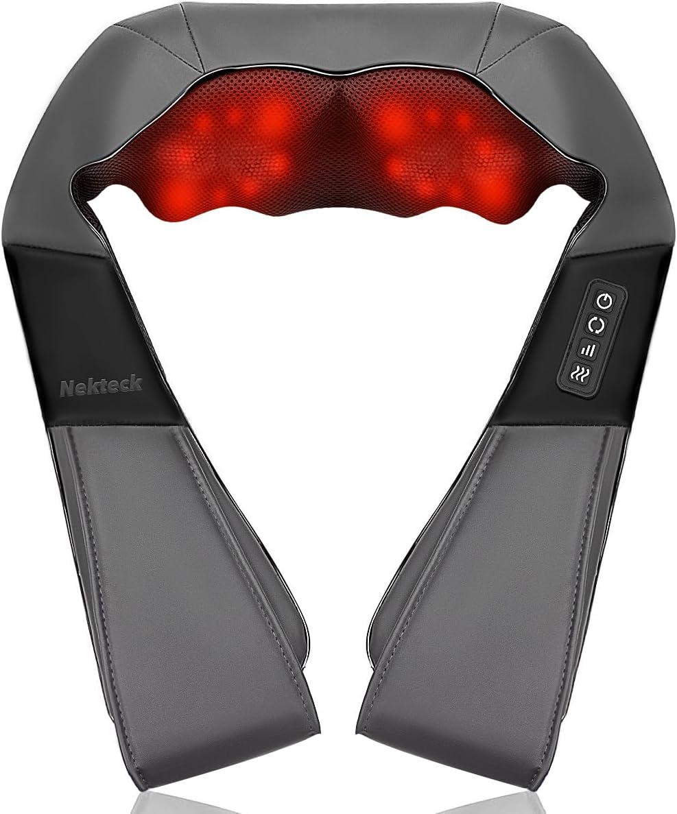 Nekteck Shiatsu Neck Massager with Heat for Pain Relief, NOT Cordless