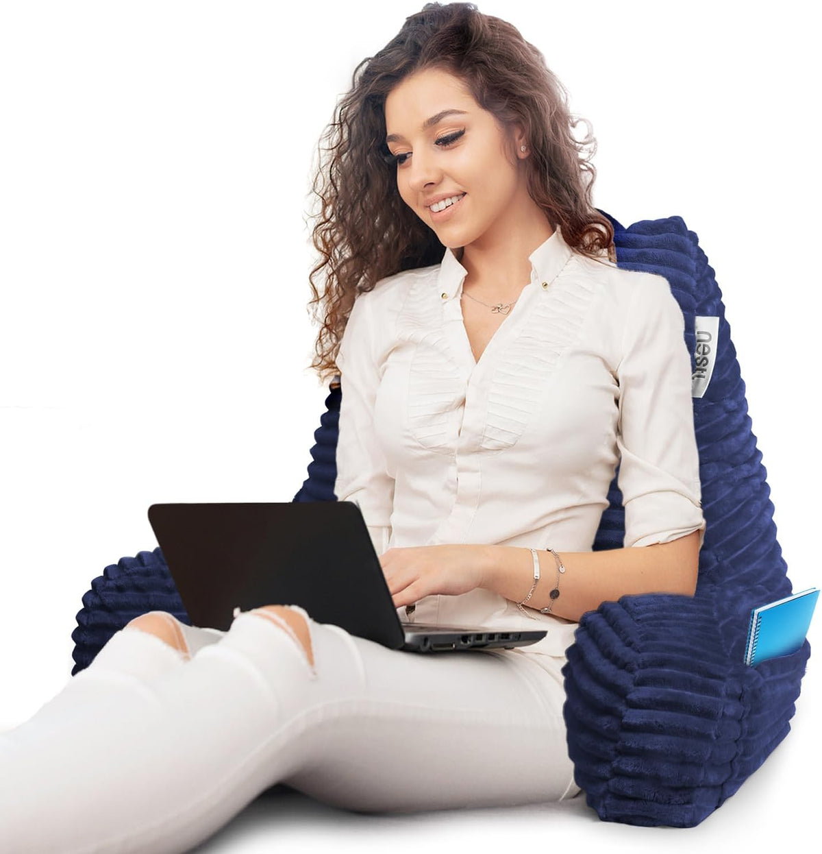 Hearth & Harbor Reading Pillow for Bed Adult – Back Pillow for Sitting in Bed, Standard Bed Pillows for Sitting Up in Bed, Foam Bed Chair Pillow, Stone Blue Bed Rest Pillow