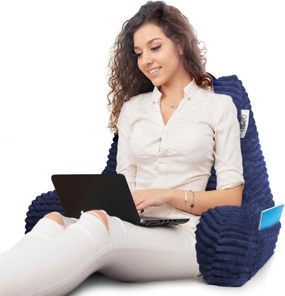 Hearth & Harbor Reading Pillow for Bed Adult – Back Pillow for Sitting in Bed, Standard Bed Pillows for Sitting Up in Bed, Foam Bed Chair Pillow, Stone Blue Bed Rest Pillow