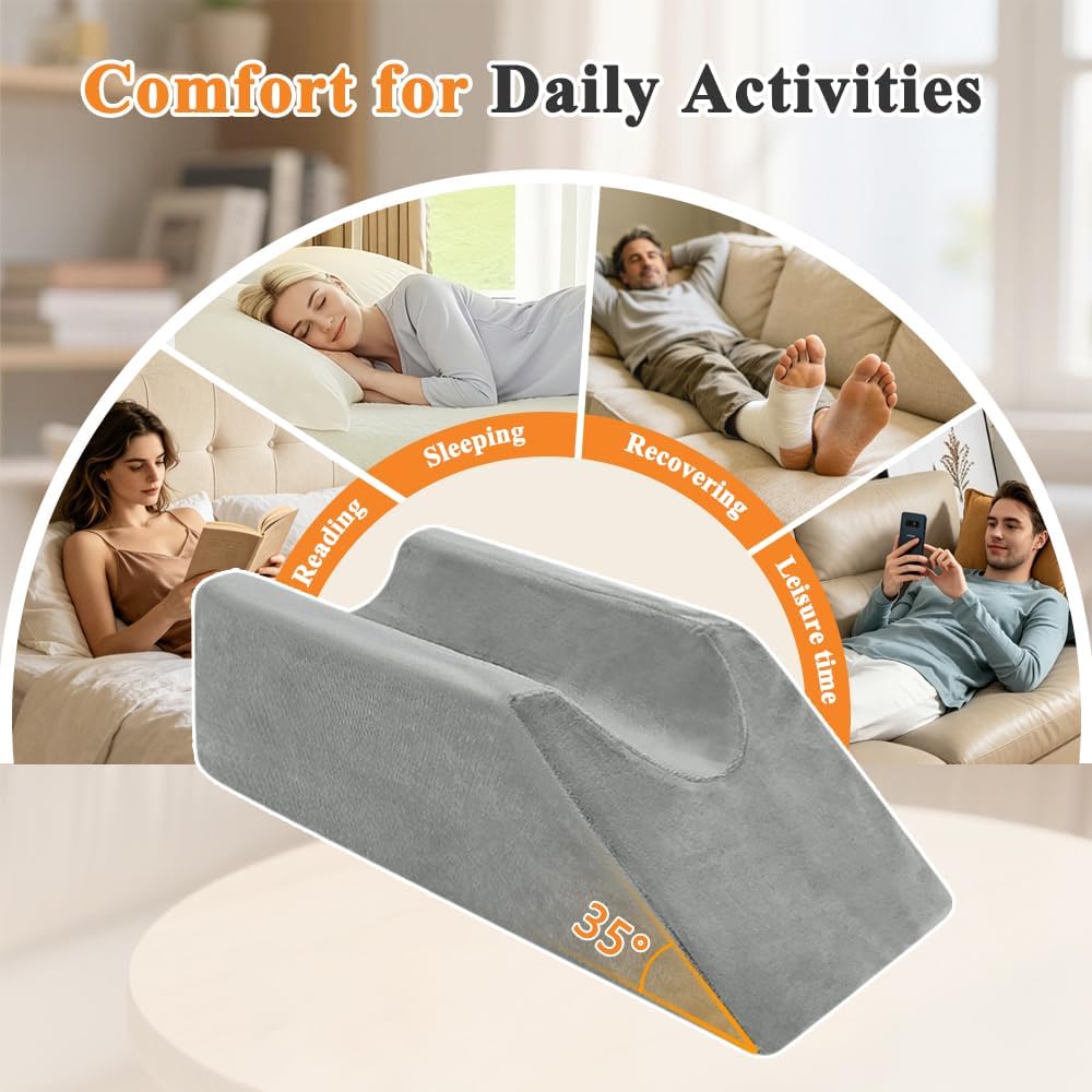 Leg Elevation Wedge Pillow for After Surgery, Knee Pillow Foam Leg Support for Sleeping , Elevating Cushion for Legs Swelling, Leg Elevator Positioning Wedge for Ankle Surgery Recovery (19.7" Long)
