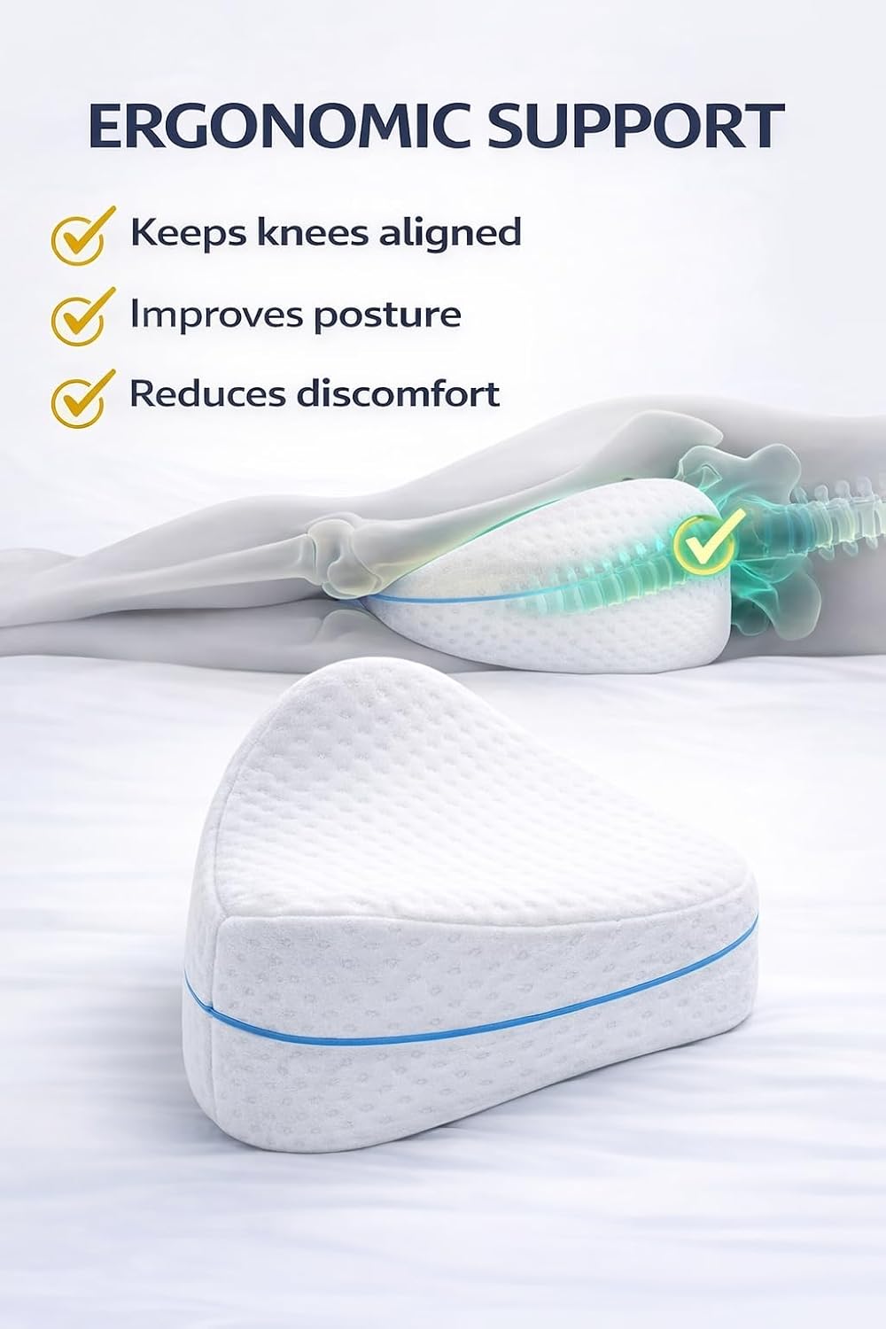 Leg & Knee Memory Foam Pillow for Side Sleepers – Ergonomic Support Cushion for Back, Hip & Sciatica Pain Relief – Spine Alignment & Comfortable Sleep