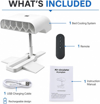 Bed Cooling System,Bed Cooling Fan Under Sheets with 5 Speeds and Remote, Rechargeable,Adjustable Height Mattress Coolings Fan for Hot Sleepers & Night Sweat
