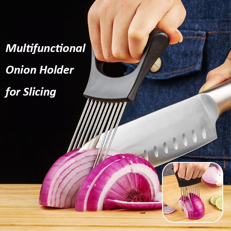 Onion Holder for Slicing, Lemon Slicer Cutter, Food Vegetable Chopper Assistant Tool for Meat, Potato and Tomato (Red, 1PCS)