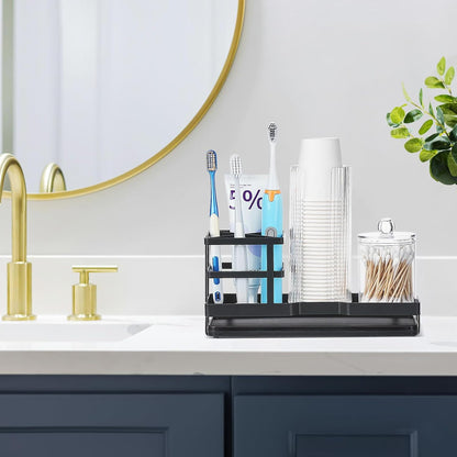 Toothbrush Holders for Bathrooms, 4 Slots Metal Tooth Brushing Organizer | Rustproof Electric Tooth Brush Toothpaste Holder with Drainage for Bathroom Countertop, White
