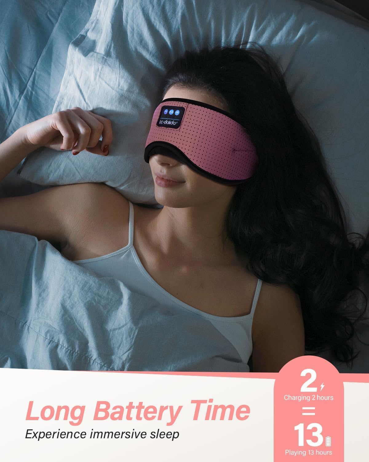 LC-dolida Sleep Headphones, White Noise Bluetooth Sleep Mask 3D Breathable Wireless Eye Mask for Timing, Sleep Mask with Bluetooth Headphones for Side Sleepers Travel Yoga, Cool Gadgets for Women Men