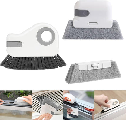 3pcs Gray Door and Window Track Cleaning Brush Set with Concealed Scraper