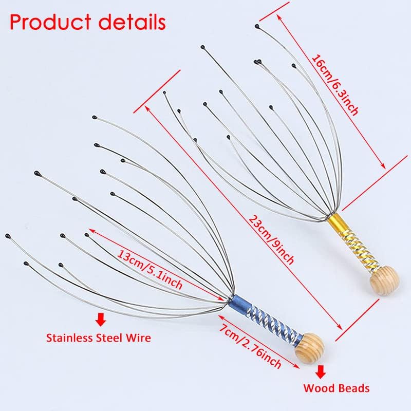 AKOAK 1 Pack Manual Scalp Massage Claws, Wooden Handles, Steel Wire Head Massager, Home Massage Relax - Massage The Acupuncture Points on The Head or Body