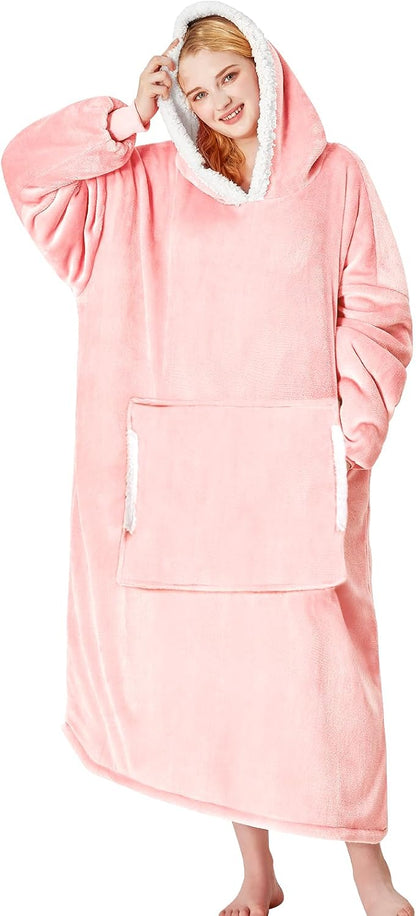 yescool Wearable Blanket Hoodie, Flannel Sherpa Fleece Blanket Sweatshirt for Adults Women Men,One Size Fits All - Colors A