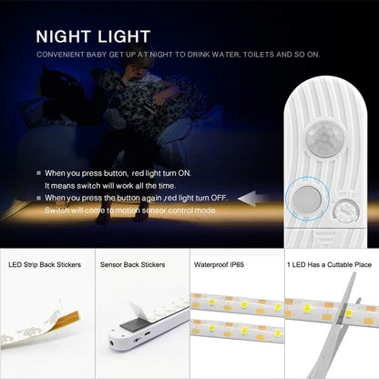 CFGROW LED Under Cabinet Lighting Motion Sensor, 10Ft Four Modes Bed Stairs Wardrobe Lamp Tape, Waterproof 5V USB LED Closet Night Strip Light for Indoor Home Bedroom Decor (Cold White, 3M x)