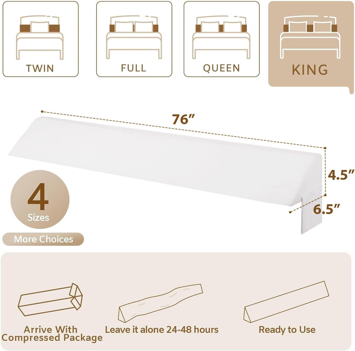 Bedluxe King Bed Wedge Pillow for Headboard, Fill The Gap (0-7")