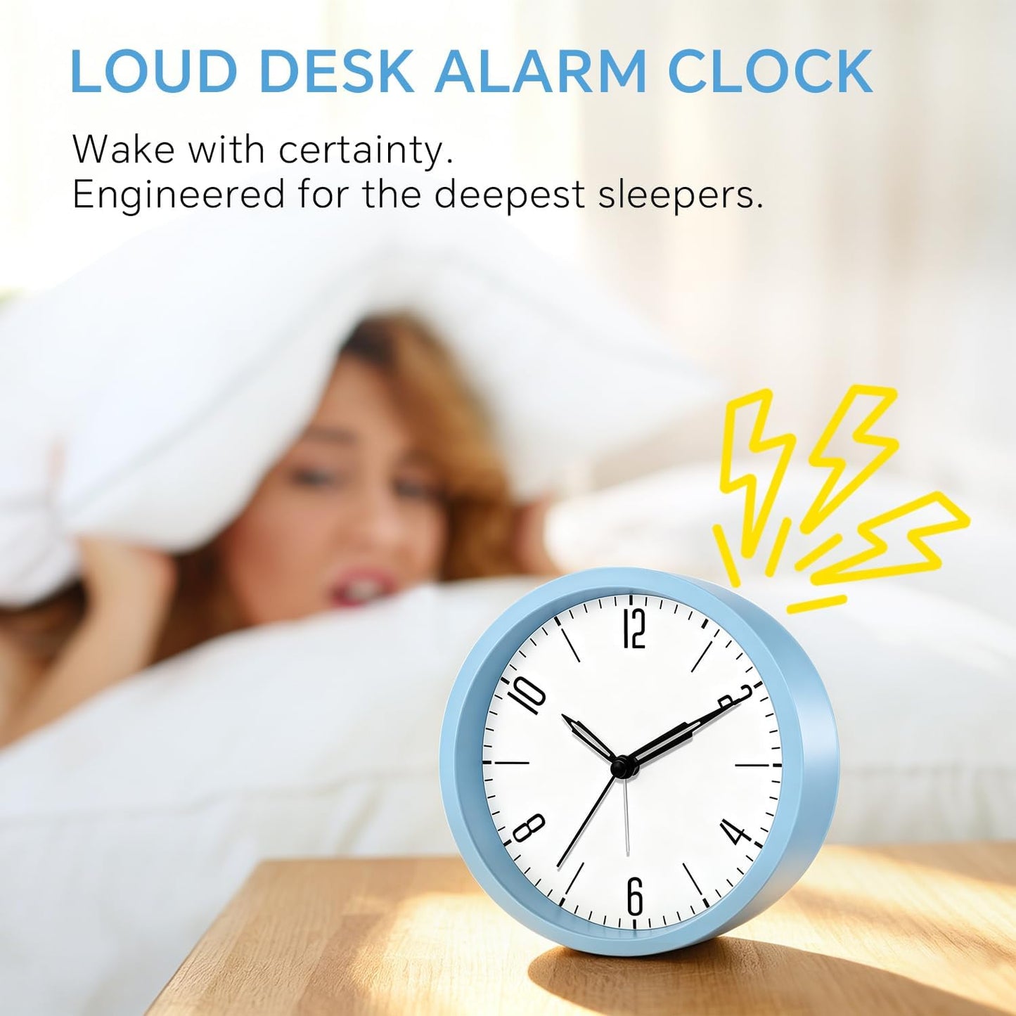 Silent Analog Loud Alarm Clock for Bedrooms, 4.5" Battery Operated Alarm Clock with Modern Round Design, Plastic Small Desk Clock for Heavy Sleepers Adults Teens Seniors College Dorms, Green