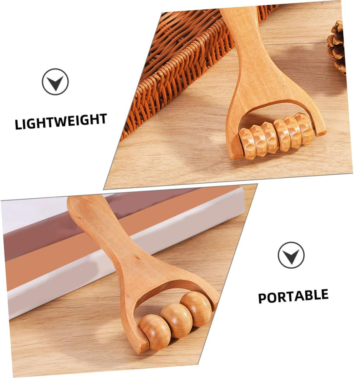 2Pcs Wooden Body Roller Massage Tool for Muscle Relief Neck Foot Shoulder Manual Muscle Roller for Home Office Travel