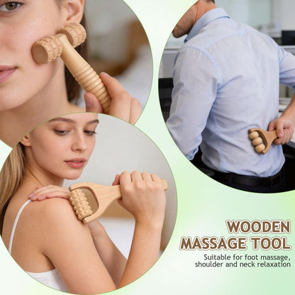Wooden Massage Roller Tool Set Handheld Foot and Body Massager for Neck Shoulder and Muscle Portable 5.90X3.14X1.18In Wood Massager Wood Massage Tools Wooden, 3 PCS