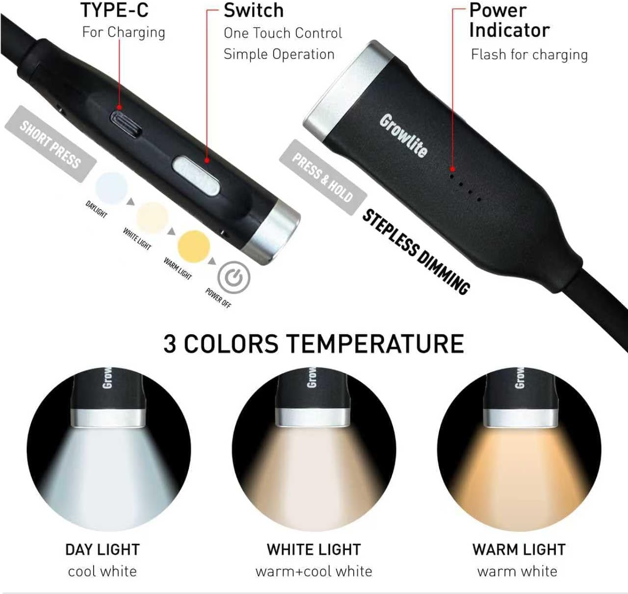 Neck Reading Light, 3 Color & Brightness Adjustable Book Light for Reading in Bed, Hands-Free, Lightweight, USB C Rechargeable, Eye-Caring, Perfect for Crafts, Camping, Kids & Adults (white)