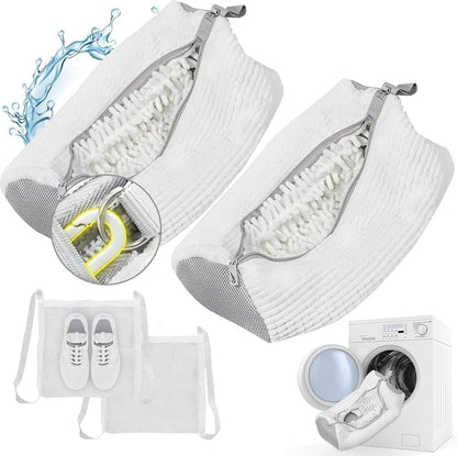 Shoe Washing Machine Bag, Shoe Laundry Bag for Washer and Dryer | 2 Pack Shoe Cleaning Bag for Sneakers & Tennis Shoes, XXL Size, Shoe Protection, Dry Bags, Zipper Hook, Travel & Dorm Storage