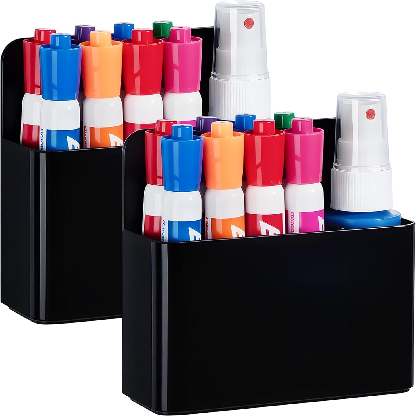 BEYGORM Plastic Magnetic Pen Holder, Powerful Magnet, 2 Pack | Classroom Must Haves, Dry Erase Marker Holder for Whiteboard, School Locker Organizer, Pencil Cup for Refrigerator(Black)