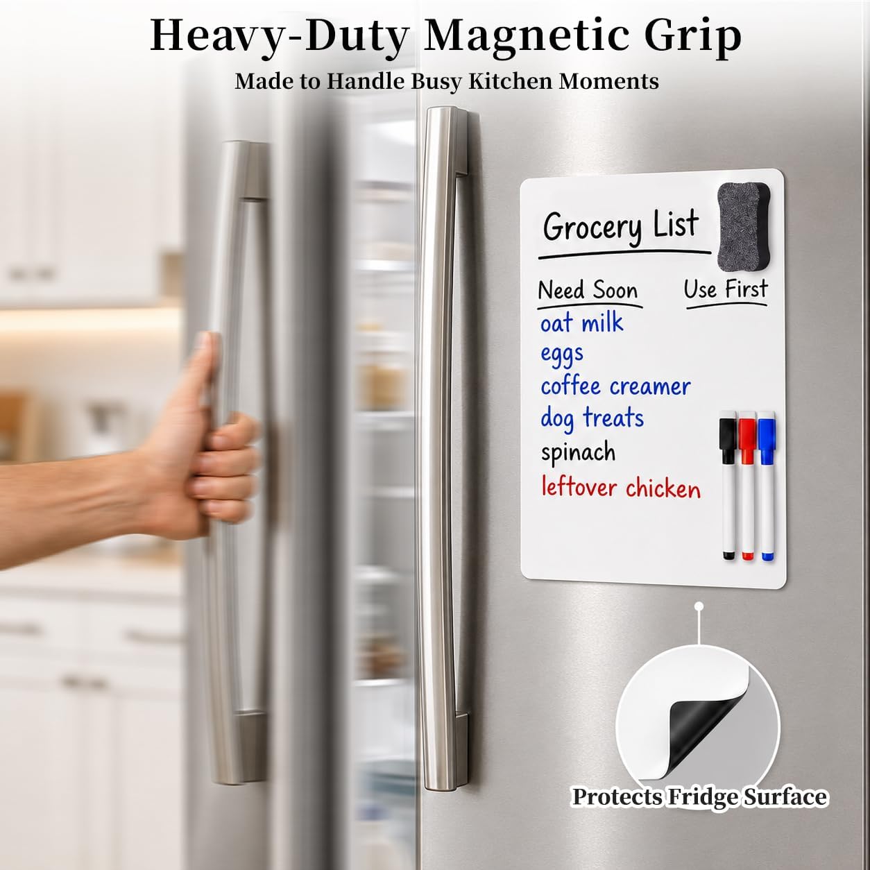 Magnetic White Board for Refrigerator Plan Weekly Menus at a Glance | Dry Erase Sheet for Meal Schedules - 12" x 8" Kitchen Command Center for Busy Moms with Magnet Backing Packed Flat