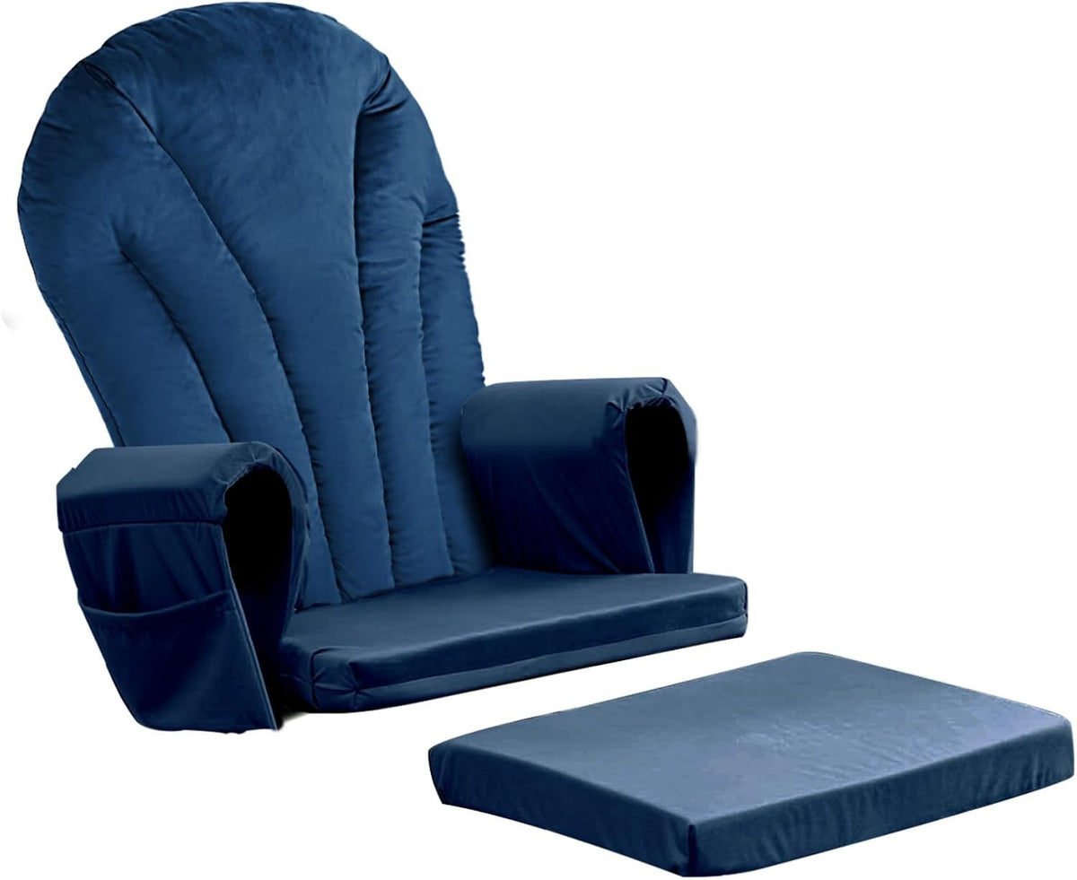 ANMINY 5pcs Glider Rocker Replacement Cushions Set with Ottoman Cushion, 3.5Inch Thickened Velvet Glider Rocking Chair Cushions with 29 inch High Backrest & Side Pockets for Indoor Nursery, Blue