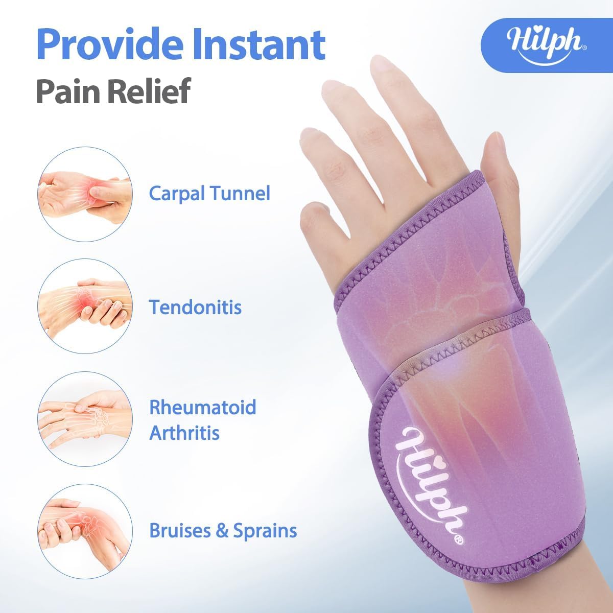 Hilph Wrist Ice Pack Wrap, Carpal Tunnel Relief Wrist Brace with Gel Pack