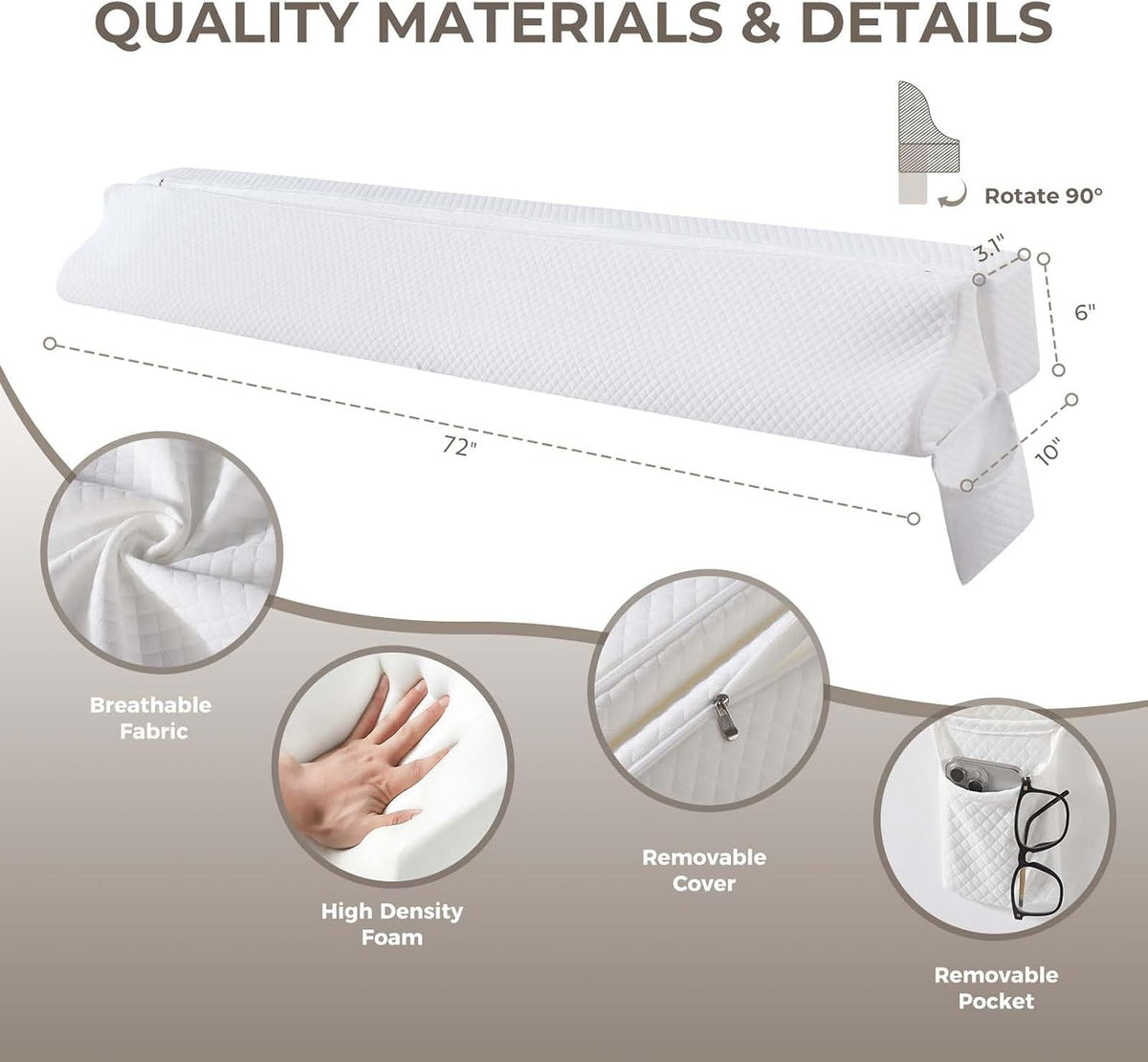 Bed Wedge Gap Filler Queen Size, Wedge Pillow for Headboard Gap, 60×10×6 in