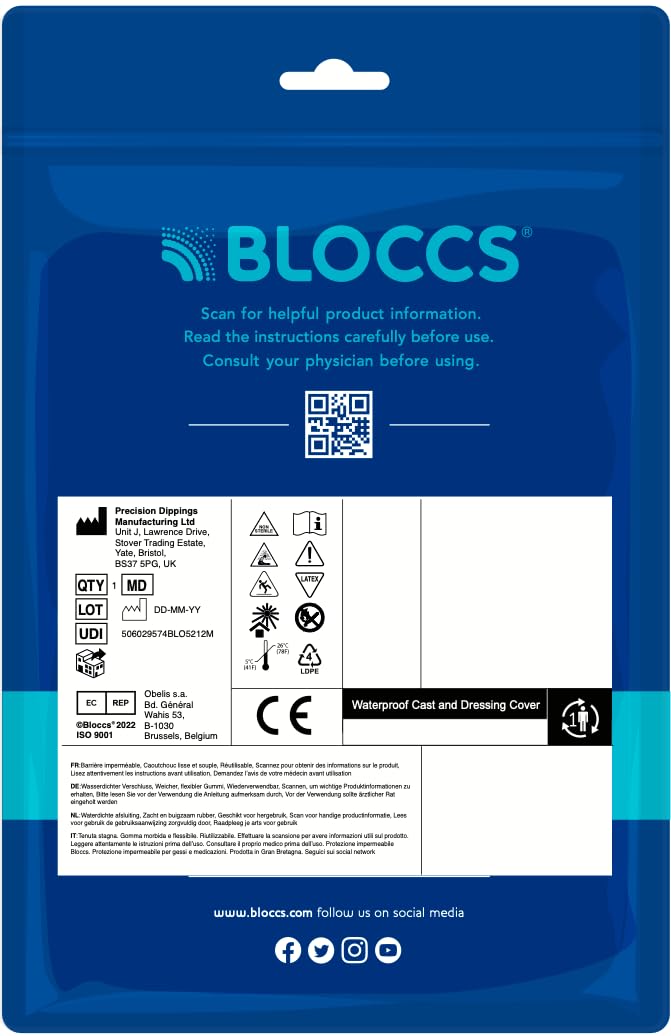 BLOCCS 100% Waterproof Cast Covers for Shower Leg- Swim Cover, Cast Bag for Bath. Durable Cast Sleeve for Swimming - #ASL74 - Adult Short Leg