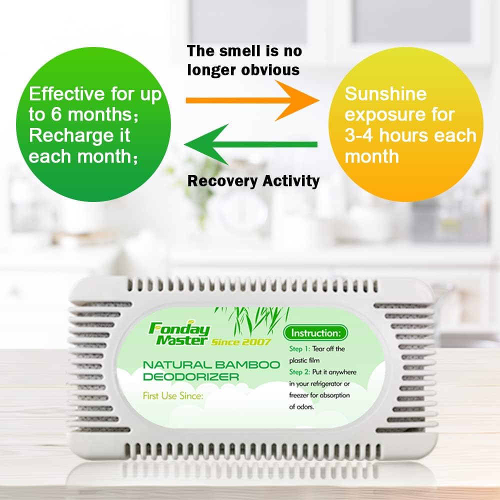 2Packs Fonday Bamboo Charcoal Refrigerator Deodorizer, Odor Eliminator | Reusable air freshener, More effective than baking soda, For fridges freezers, coolers & lunch Boxes