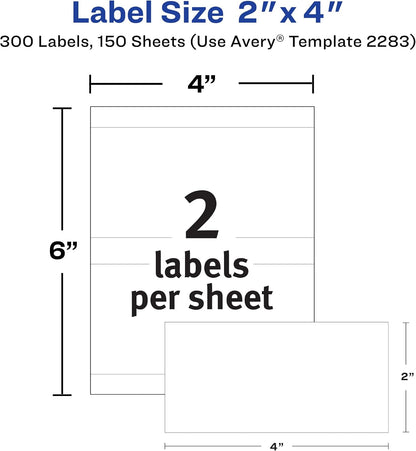 Avery® Printable All-Purpose Removable Labels, 2" x 4" White, Write or Print, Great for Organization Projects, 100 Customizable Blank Labels (5444)
