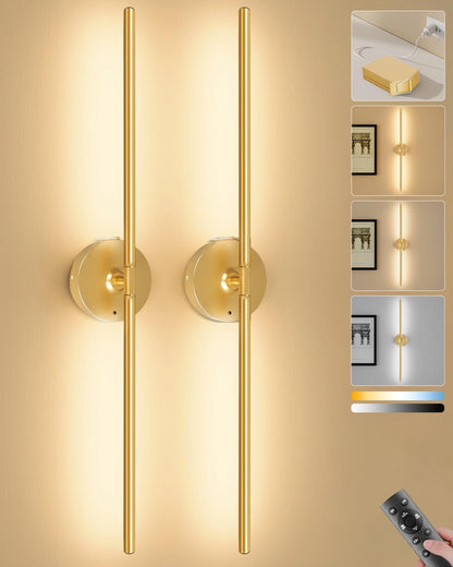 Battery Operated Wall Sconces Set of 2, Remote Control, 10000mAh, Black