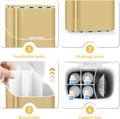 GFWARE Electric Toothbrush Holder with Cover, Ventilated & Drainage, Silver | Detachable 5 Slots Bathroom Organizer for Toothbrush & Toothpaste, Waterproof & Dustproof, Electric Toothbrushes Under 10 In