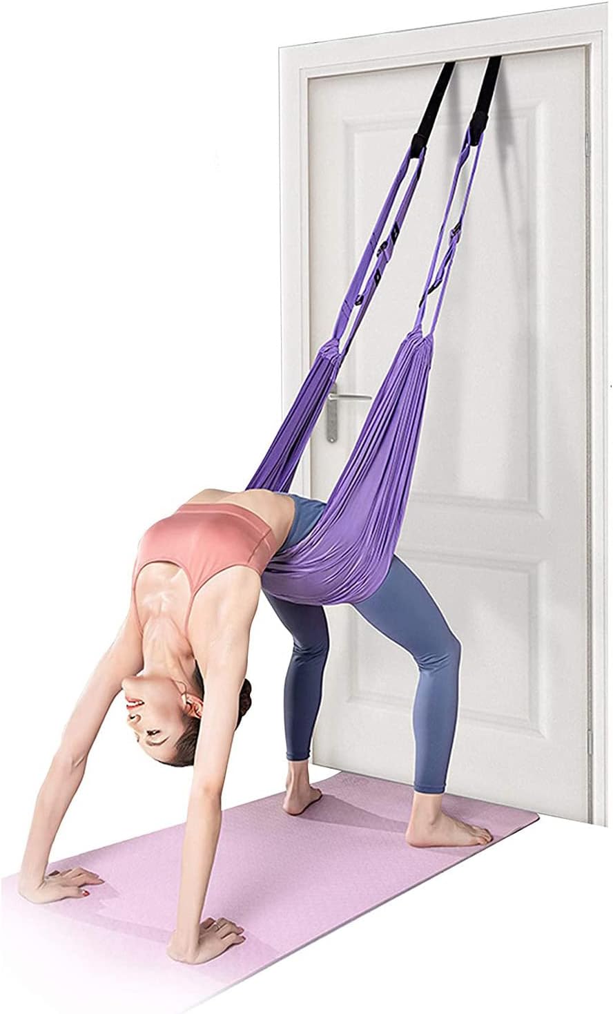 Yoga Stretching Strap, Adjustable Leg Stretcher Waist Back Stretch Band with Door Anchor, Flexibility Backbend Trainer for Aerial Yoga, Pilates, Ballet, Dance