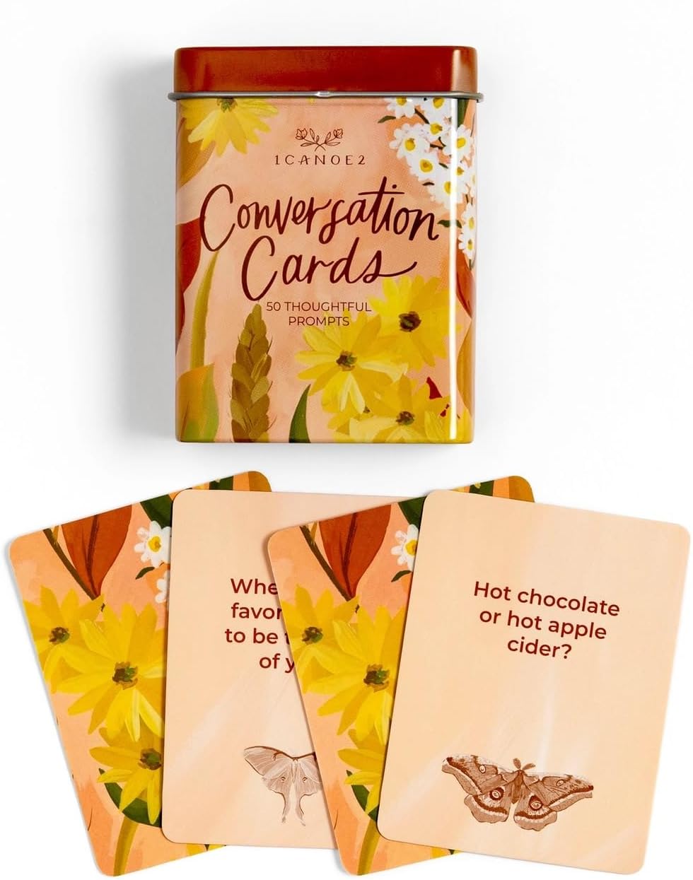 1Canoe2 Conversations Card Game, 50 Cards & Tin (Reading) | 50 Conversation Starter Cards, Decorative Storage Tin, Book Lovers Gift
