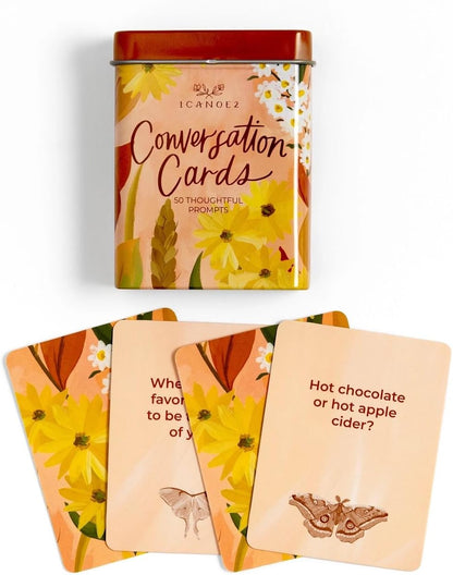 1Canoe2 Conversations Card Game, 50 Cards & Tin (Reading) | 50 Conversation Starter Cards, Decorative Storage Tin, Book Lovers Gift