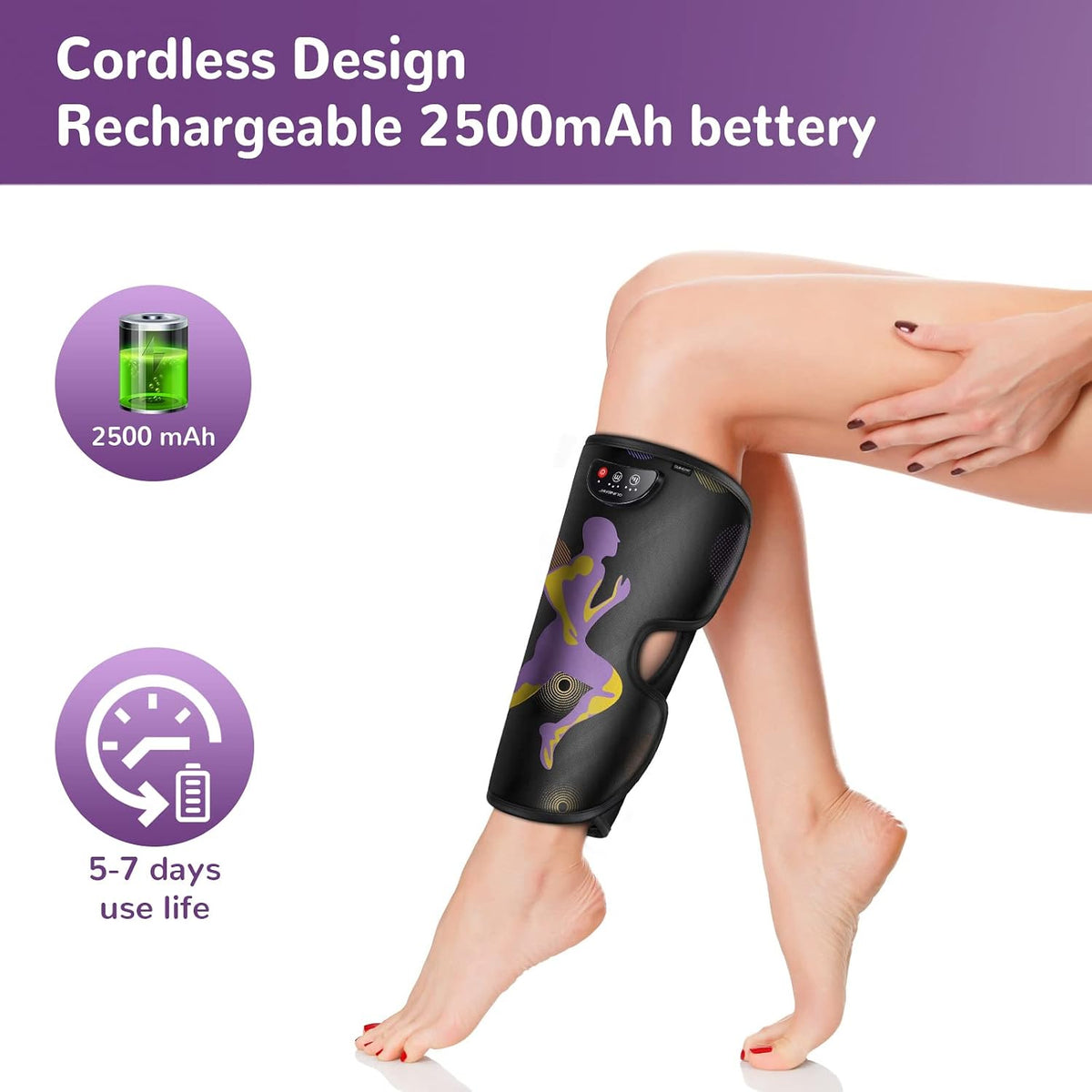 QUINEAR Cordless Calf Massager with Heat and Compression, Leg Massager for Circulation and Pain Relief, Portable Leg Massager with 3 Intensities & 3 Modes, Fast Recovery for Swelling, RLS