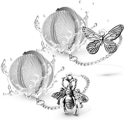 TeaSanavie 2 Pack Halloween Themed Tea Infuser - Gothic Loose Leaf Tea Steeper with Black Raven & Skull Butterfly Charm, 304 Stainless Steel, Perfect Spooky Tea Gift