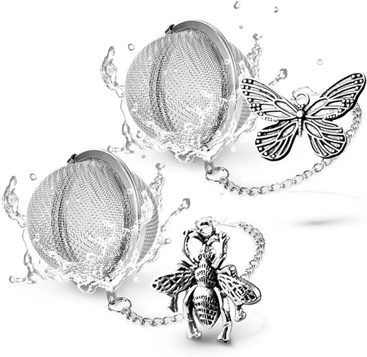 TeaSanavie 2 Pack Halloween Themed Tea Infuser - Gothic Loose Leaf Tea Steeper with Black Raven & Skull Butterfly Charm, 304 Stainless Steel, Perfect Spooky Tea Gift