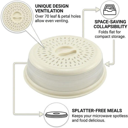 Microwave Splatter Cover for Food – Collapsible, Heat Resistant Vented Lid with Easy-Grip Handle, PP+TPR Plastic, Dishwasher Safe Kitchen Gadget, Green