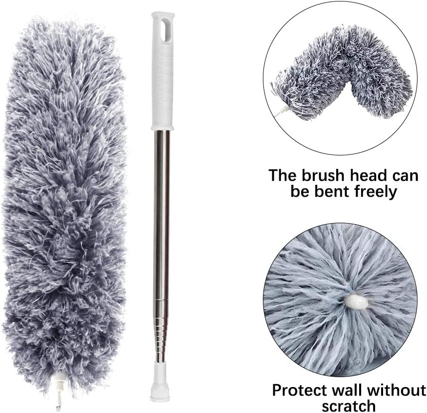 Cobweb Duster with Extension Pole 100 inches, Dusters for Cleaning with 2 Duster Heads, Washable Microfiber Feather Duster for Cleaning Ceiling Fan, High Ceiling, Blinds, Furniture & Cars