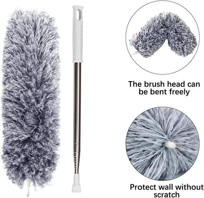 Cobweb Duster with Extension Pole 100 inches, Dusters for Cleaning with 2 Duster Heads, Washable Microfiber Feather Duster for Cleaning Ceiling Fan, High Ceiling, Blinds, Furniture & Cars