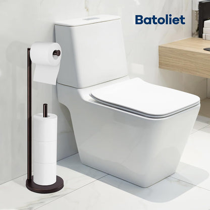 Toilet Paper Holder Stand, Bathroom Free Standing with Storage, Black | Rustproof Toilet Paper Roll Holder for 4 Rolls,with Non-Slip Stable Base,Bathroom Organizers and Storage