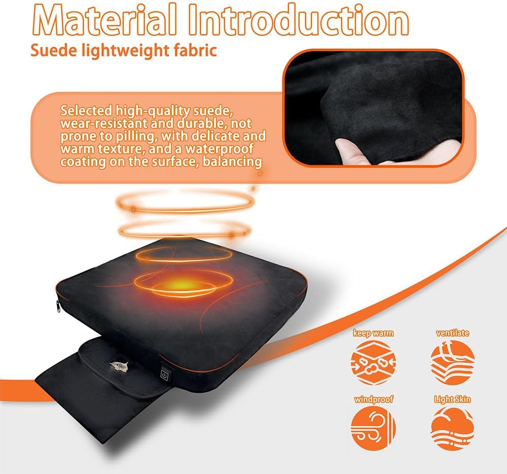 Heated Seat Cushion Foldable Memory Foam Heated Seat Pad with 3 Level Heating for Camping Fishing Office Chair Stadium Seats (Power Supply Not Included)