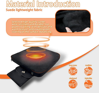 Heated Seat Cushion Foldable Memory Foam Heated Seat Pad with 3 Level Heating for Camping Fishing Office Chair Stadium Seats (Power Supply Not Included)