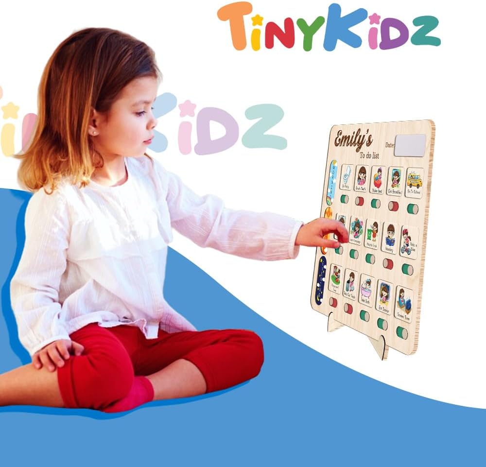 Daily Routine Chart for Kids, Visual Schedule, Routine Chart for Toddlers 3-5, Morning Bedtime Routine Chart for Toddlers, Wooden Chore Chart for Kids
