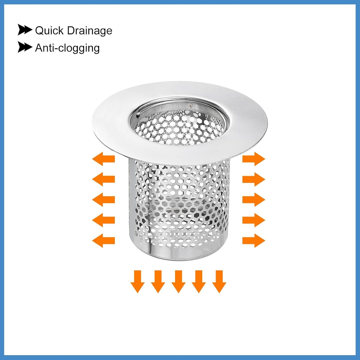 uxcell 2 Pack Shower Drain Strainer, 2" x 2.5" Stainless Steel Floor Drain Strainer Deep Sink Hair Catcher for Kitchen Bathroom Balcony Floor Drain, Fit Hole Size from 1.57" to 2.56"